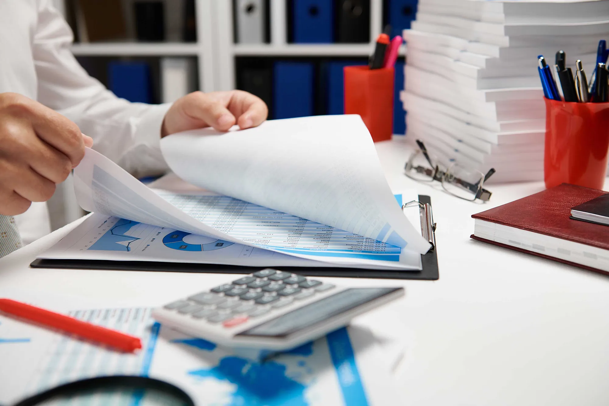 Bookkeeper reviewing financial records